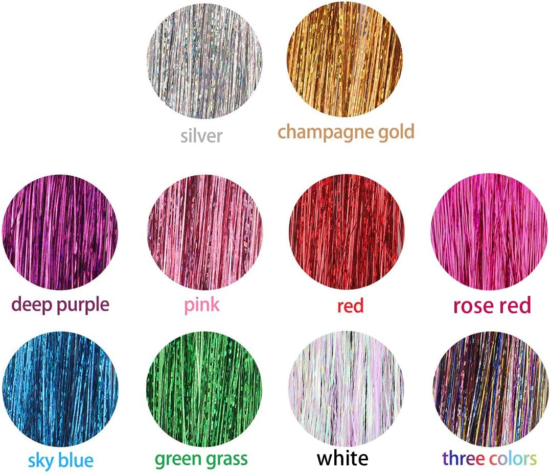 Hair Tinsel, 10 Colors Sparkling Fairy Hair Tinsel Strands for Party Styling (36 Inch - 150 Strands/Color) image number 5