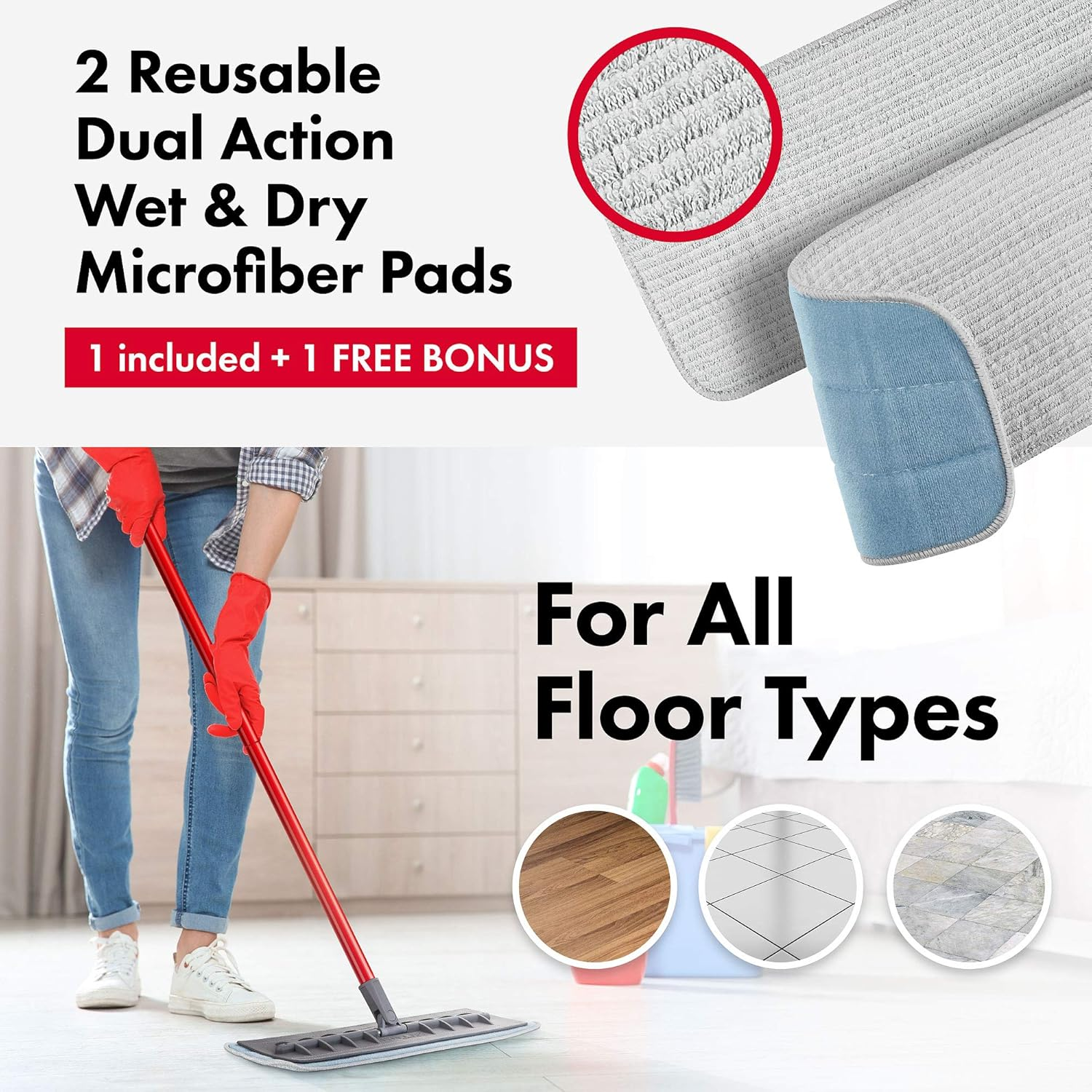 Tyroler Bright Tools 100% Silicone Flexible Head Microfiber Mop 2Pcs Wet and Dry Pad (45Cm Wide) | Professional Home Cleaning for Hardwood, Laminate, Tile Floors, Kitchen, Bathroom. image number 1