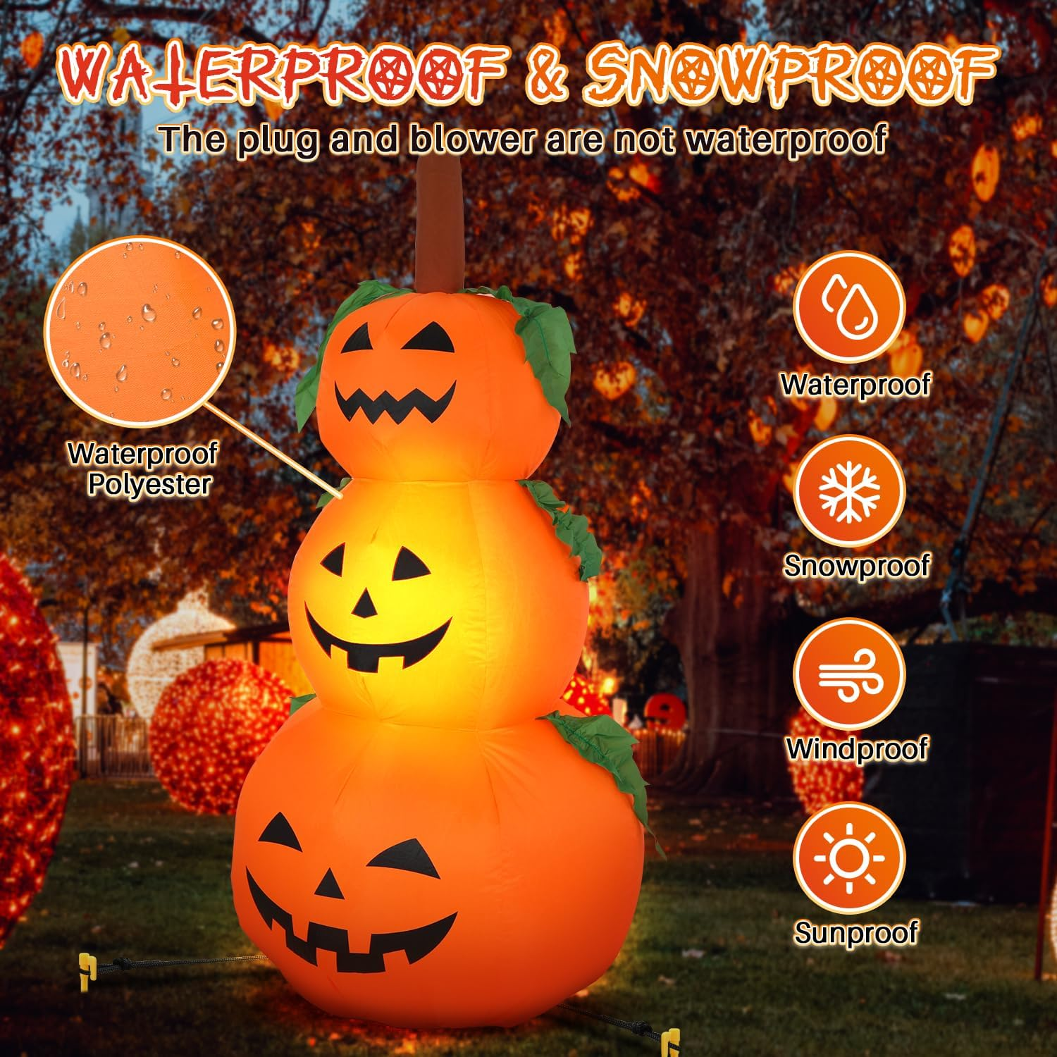 AUTOWT 4.6FT 1.4M Halloween Inflatable Pumpkins, Inflatables Decorations with Build-In Leds, Blow up Pumpkins Yard Decoration for Lawn Yard Home Halloween Party Indoors Outdoors image number 4