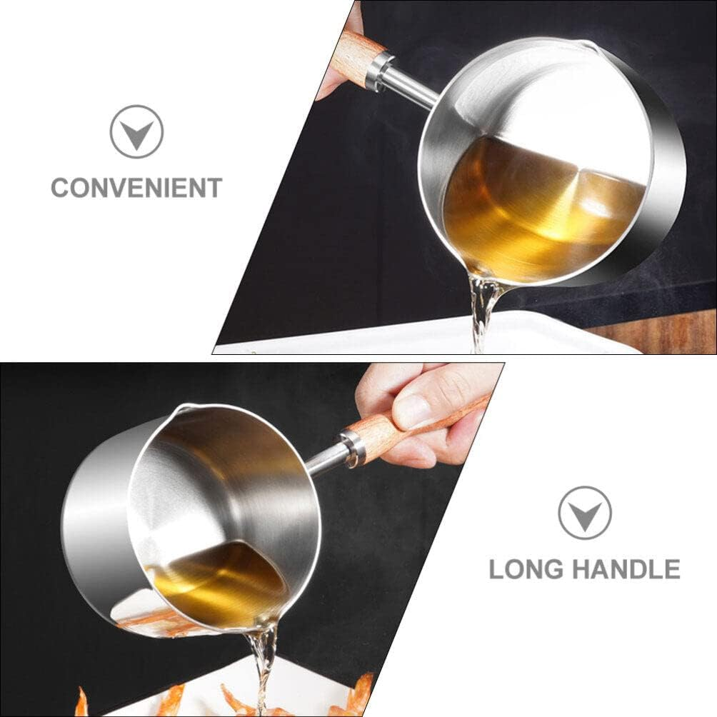Alipis Stainless Steel Sauce Pan with Pour Spout, 300Ml Small Pasta Pot Wood Handle Cooking Pot Mini Butter Warmer Saucepan Milk Pot Wax Melting Pot Measuring Cup image number 2