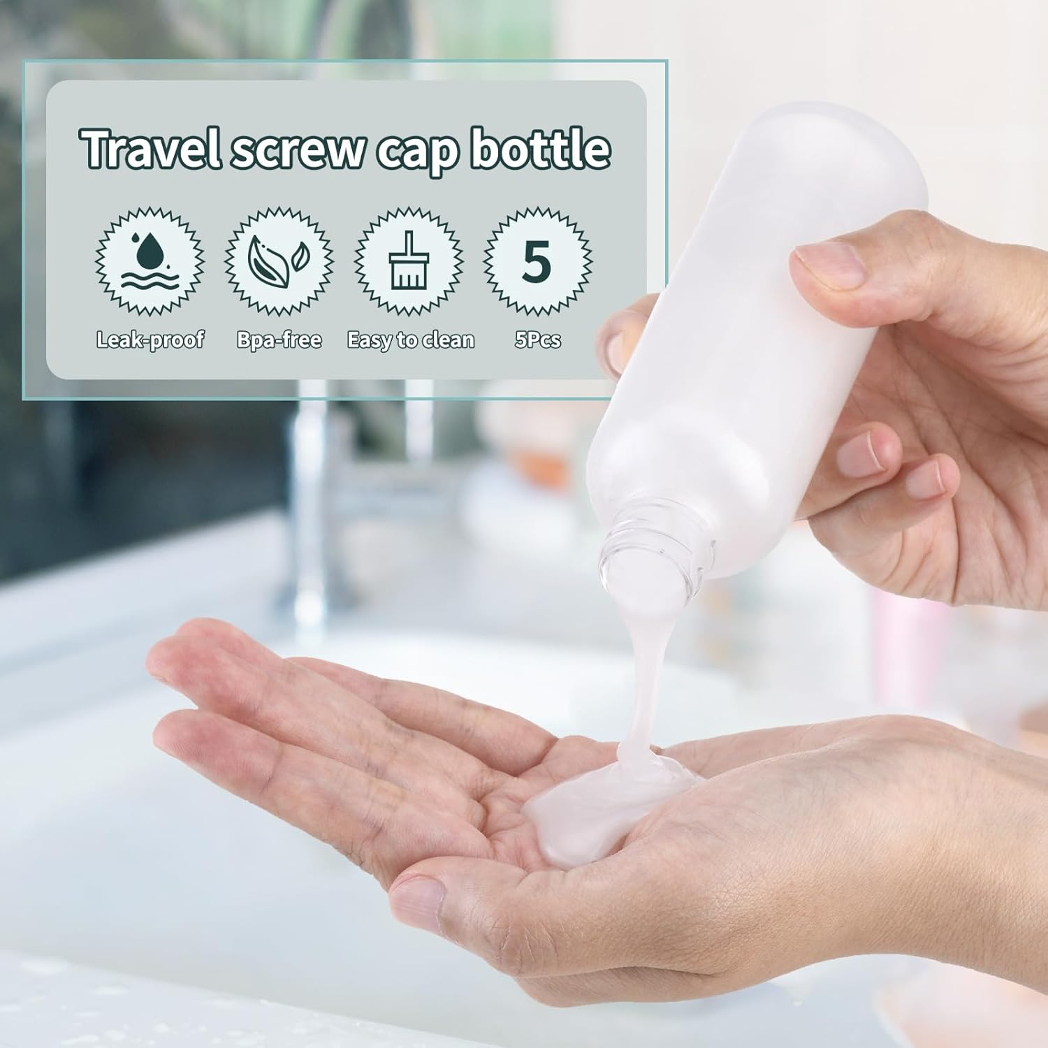 Tekson Travel Size Bottles 3.4 Oz, Travel Mouthwash Bottle, Refillable Containers for Cosmetic with Screw Cap for Travel Essentials (100Ml, Clear), Black - Black image number 6