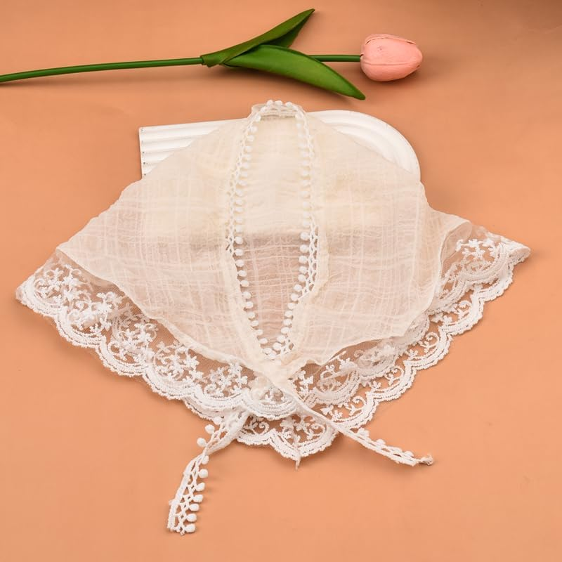 White Lace Bandana Hair Scarf Headwear French Headband Hairband for Women Girls Dog Triangular Head Wraps Head Covering Hair Bandanas Tie Hair Scarves Holiday Vacation Hair Accessories image number 6