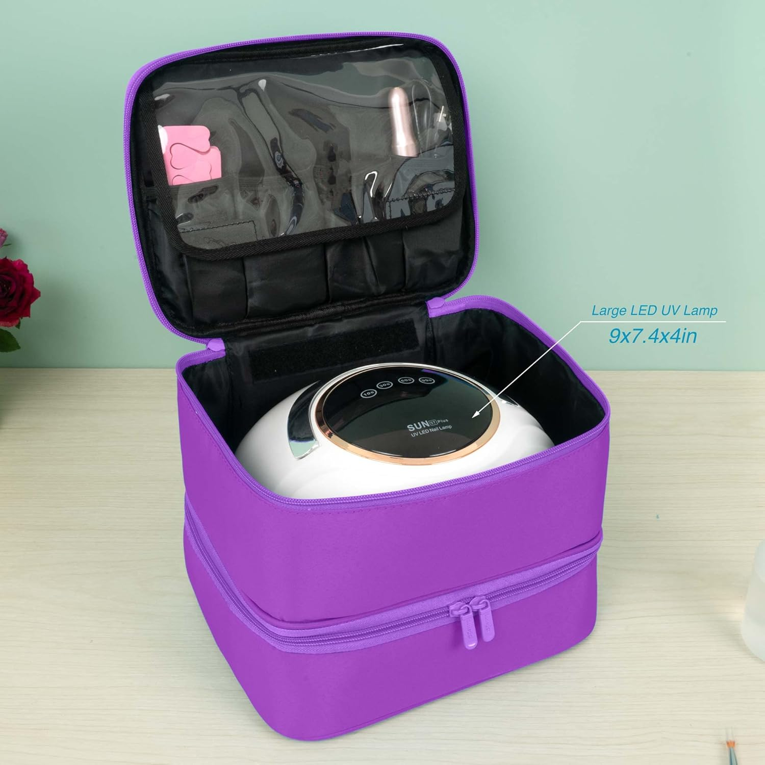 Butterfox Nail Polish Carrying Case Bag Storage Organizer, Fits 60-70 Nail Polish Bottles, Pockets for Manicure Accessories - Purple image number 2