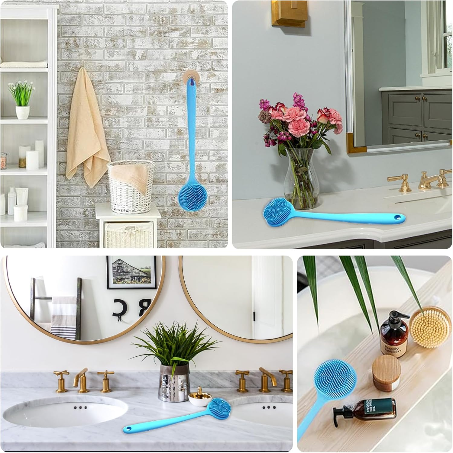 Silicone Back Scrubber for Shower, Double Sided Shower Brush for Shower Exfoliating and Massage, Body Bath Brush with Long Handle, Long Handle Back Scrubber for Men and Women, Exfoliation Brush (GRY) - Gry image number 5