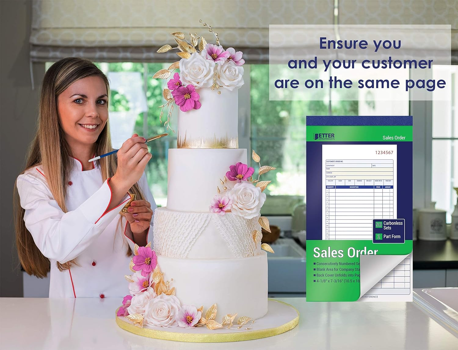 Better Office Products Sales Order Books, 3 Pack, 2-Part Carbonless (White/Canary Yellow), 4-1/8 X 7-3/16 Inches, by , 50 Sets per Book, 150 Total Sets, 3 Books image number 5