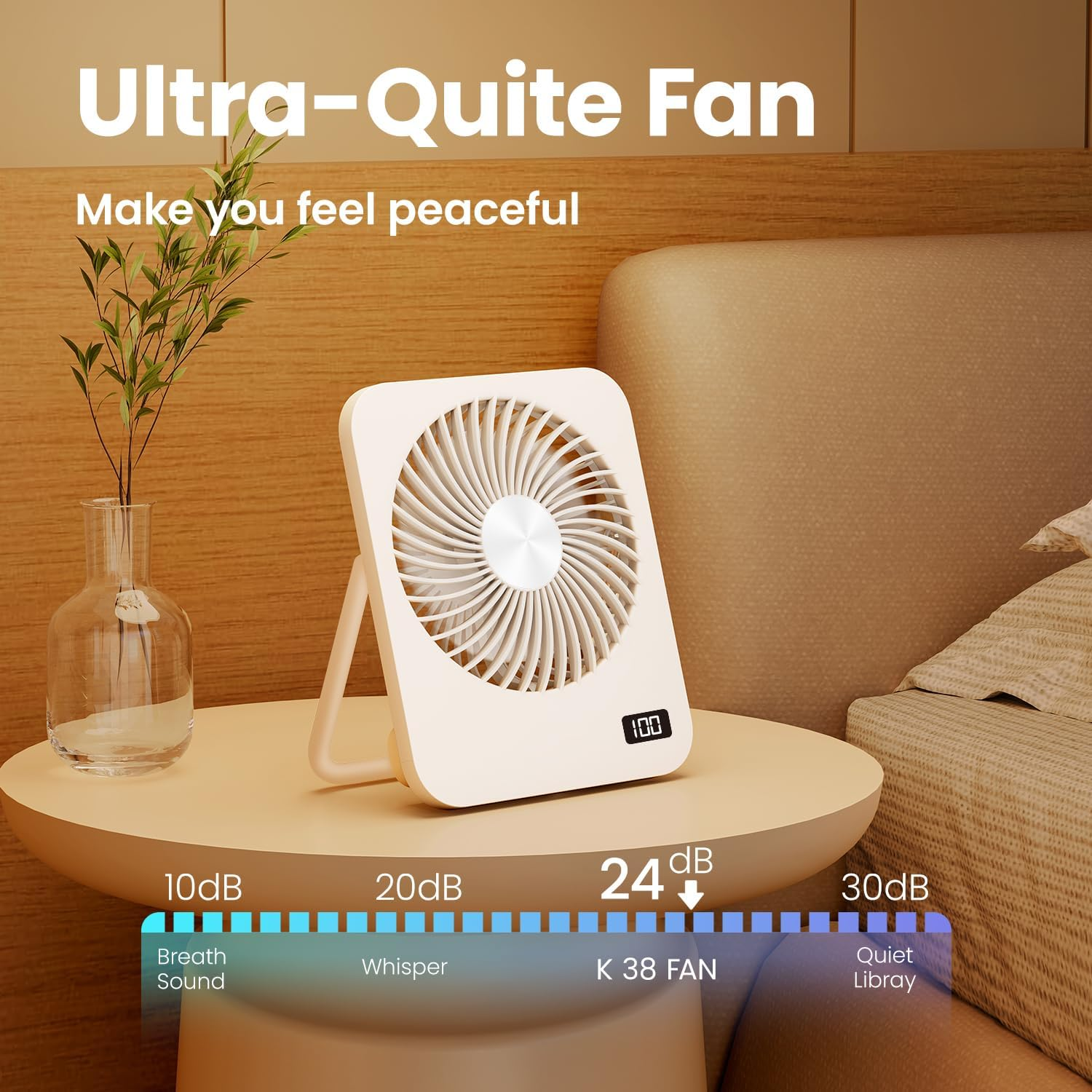 Faryuan Small Desk Fan, Rechargeable Folding Personal Portable Fan, 2000Mah Battery, 5 Speeds, Adjustable Mount Quiet Tabletop USB Fan for Office Outdoor Home image number 6