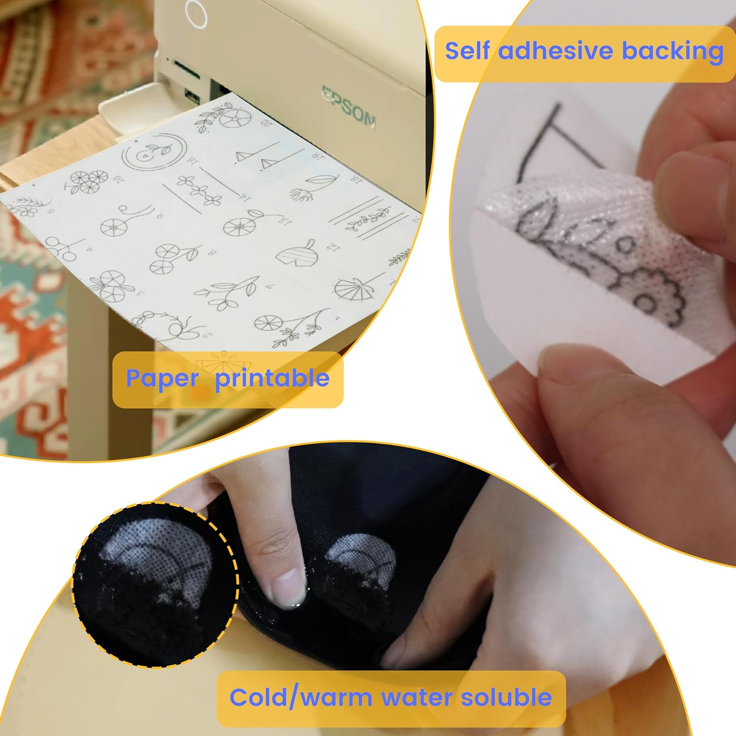 New Brothread 12PCS A4 Sticky Water Soluble Embroidery Stabilizer Printable Paper Stabilizer - Medium Weight - Allowed for Print or Draw Patterns Best for Hand & Machine Embroidery image number 3