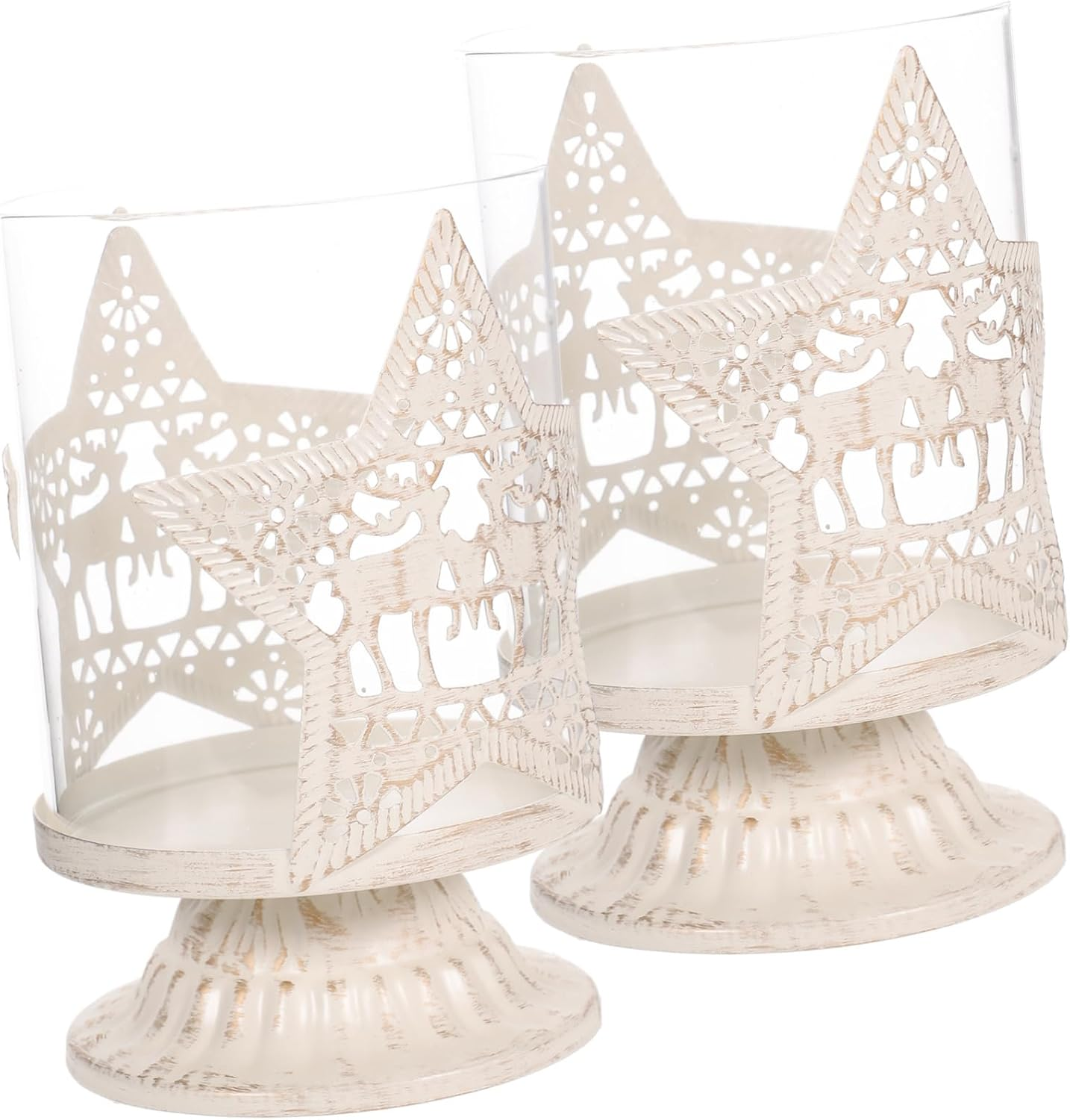 Beatifufu 2Pcs Elegant Christmas Deer Ornament Candlestick Holder Decorative Desktop Decoration for Housewarming