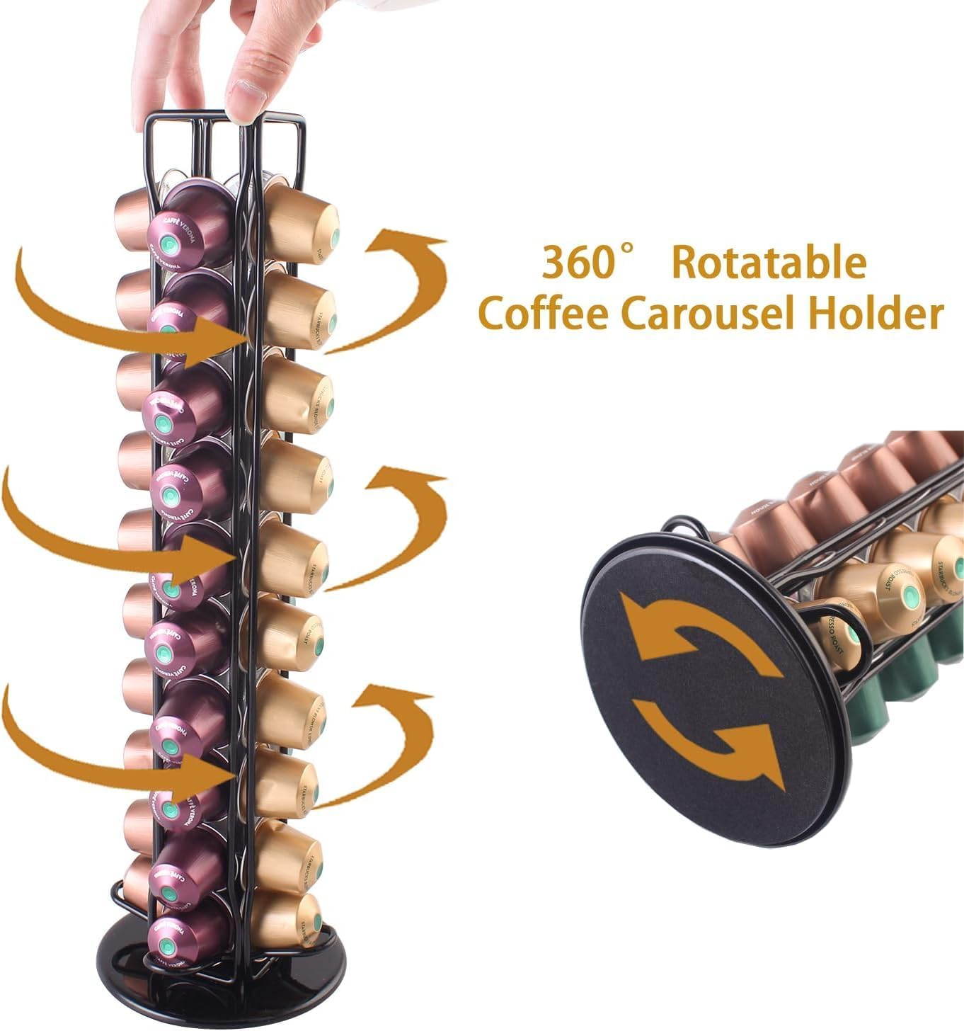 Coffee Pod Holder Stand Compatible with Nespresso Original Pods Carousel Storage Rack Capsules Organizer for Original 40 Coffee Capsules, Black image number 4