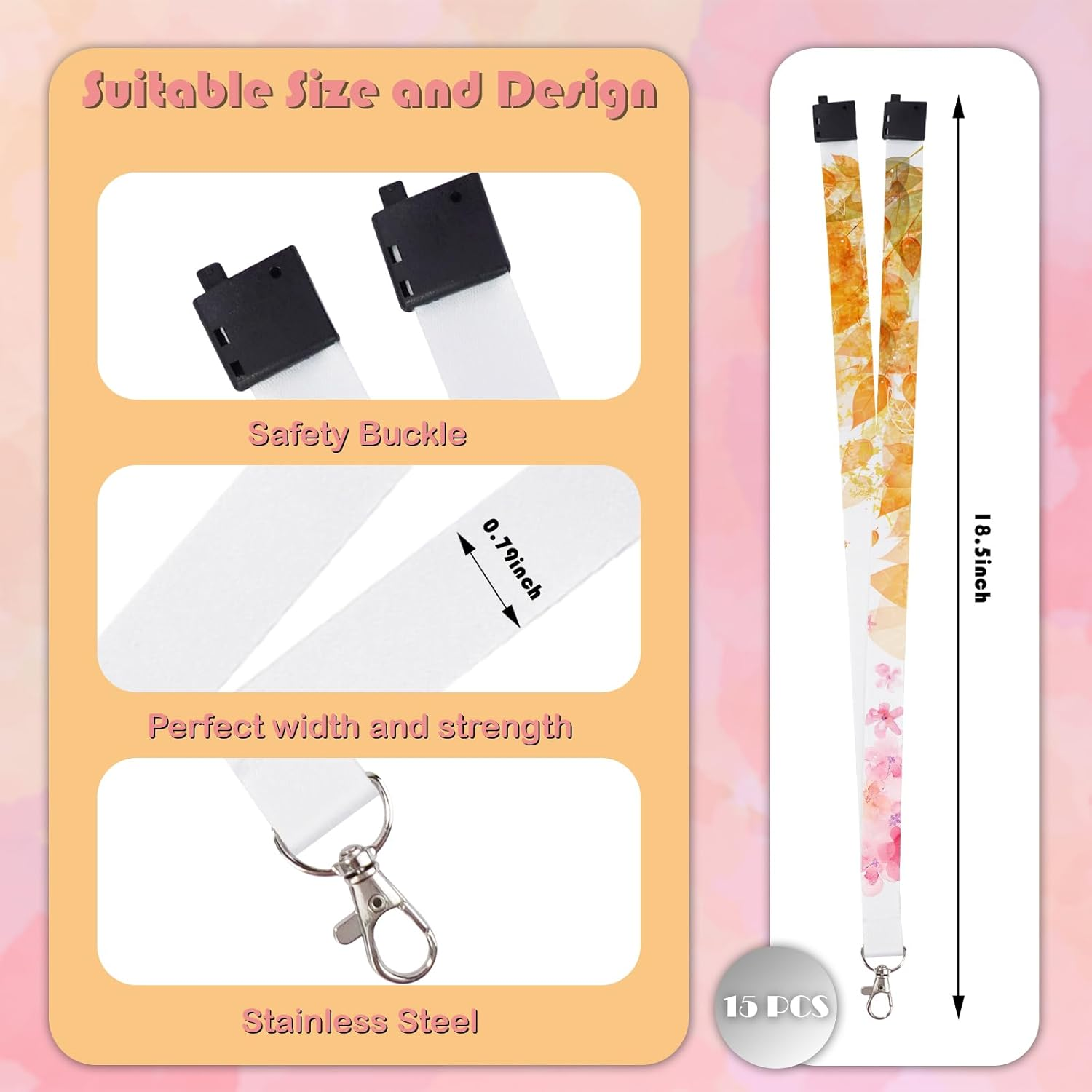 RYKOMO 15 Pieces Sublimation Blank Lanyards White Sublimation Lanyards Neck Lanyards with Badge Holder DIY Sublimation Lanyards with Detachable Buckles Heat Transfer Lanyards for Keychain Card Name image number 2