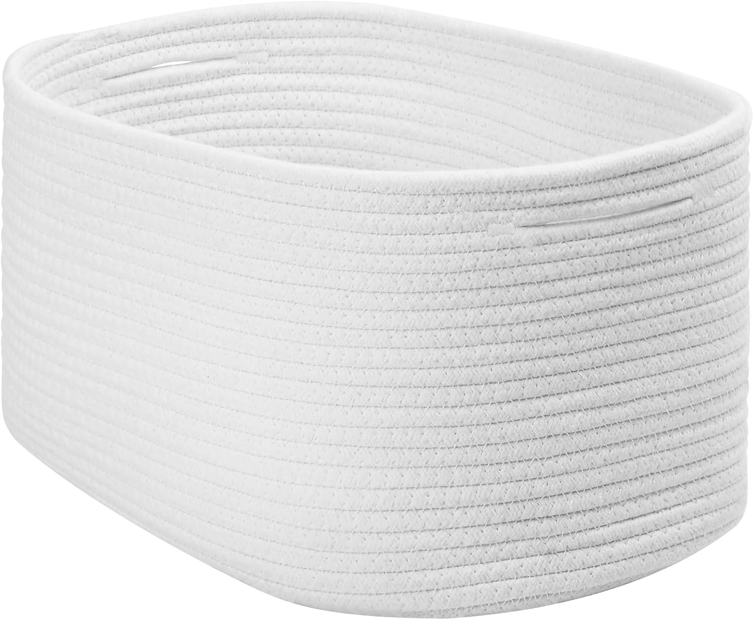 Woven Cotton Rope Storage Boxs with Hollow Handle (White, 3 Pack)