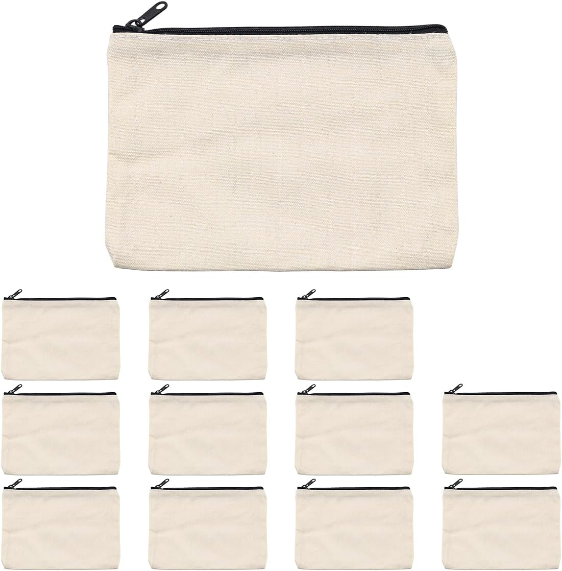 12 Pcs NUZAMAS Canvas Makeup Bags DIY Craft Zipper Bags Pouches Pencil Case Make up Cosmetic Pouches Bags Cases for Travel Craft School Toiletry image number 5