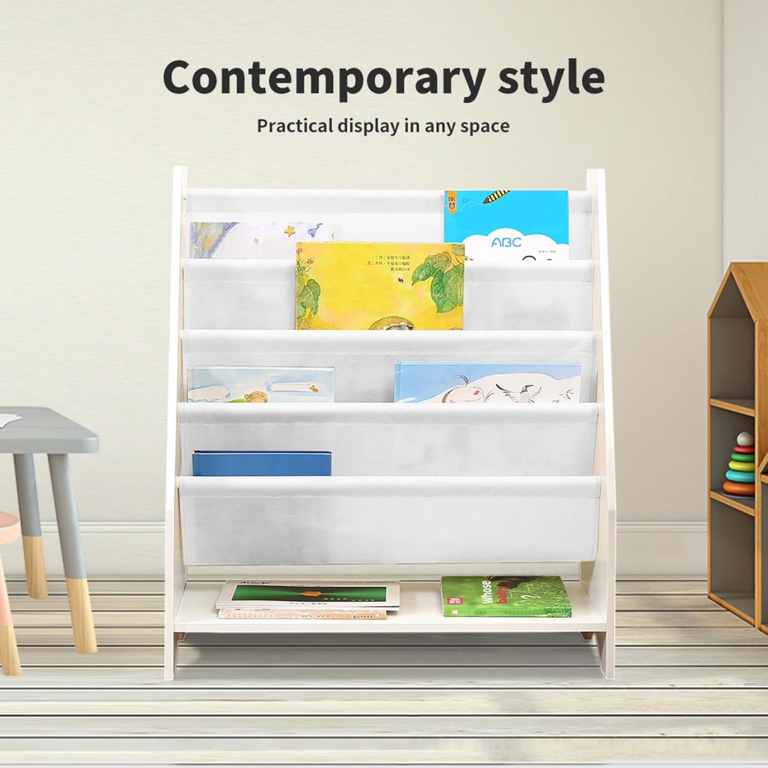 Bopeep Kids Bookshelf, 5 Tiers Storage Book Shelf Bookshelves Corner Wall, Kids Bookshelf Magazines Stand, Toy Bookcase Rotating Display Shelves, Magazine Rack,Home Kindergarten Furniture image number 6