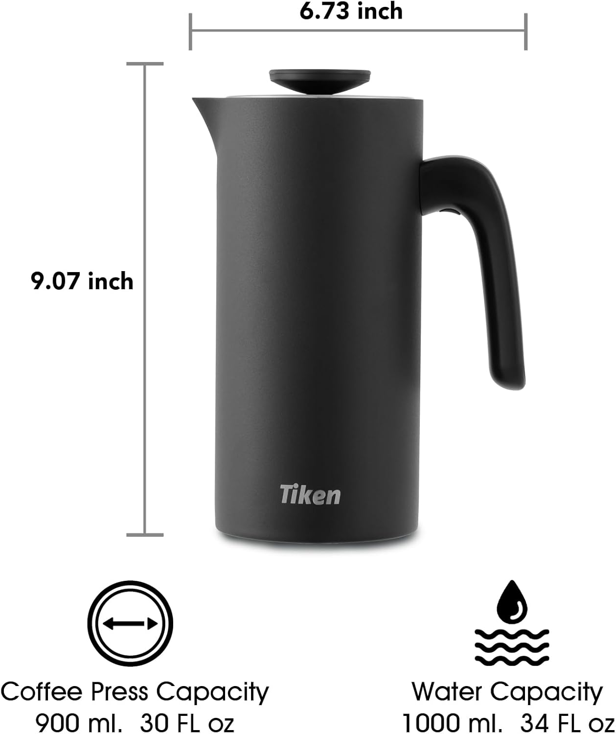 French Press Coffee Maker Stainless Steel Double-Wall Vacuum Insulated Coffee Press Dishwasher Safe, 34Oz Black image number 5