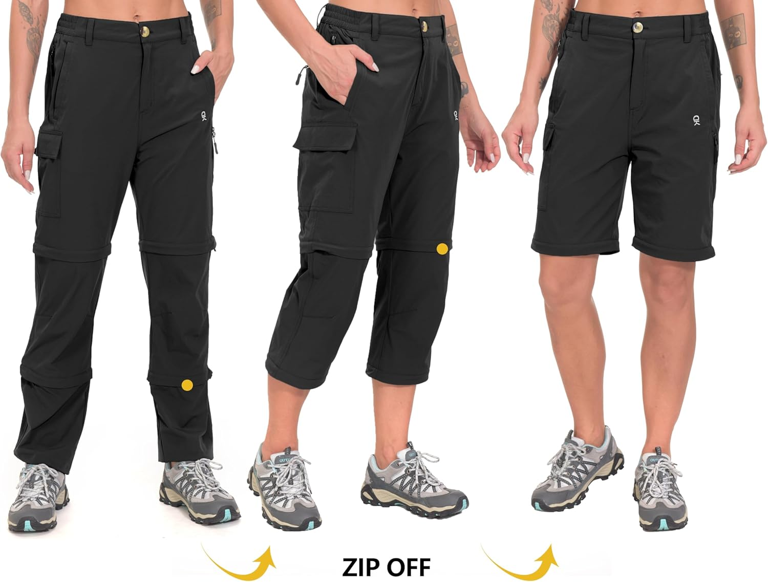 Little Donkey Andy Women'S Stretch Convertible Pants, Zip-Off Quick-Dry Hiking Pants Black Size L