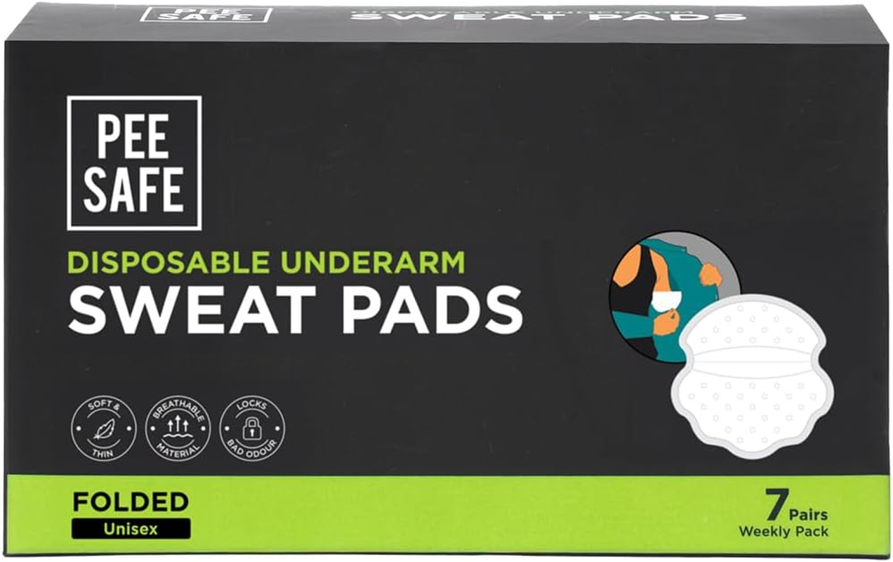 PEESAFE Disposable Underarm Sweat Pads &ndash; Folded (14 Pads) | Antiperspirant | Prevents Stains | Absorbs Sweat & Unpleasant Odour | Armpit Sweat Pads | Odour Blocker Pads | for Men & Women image number 1