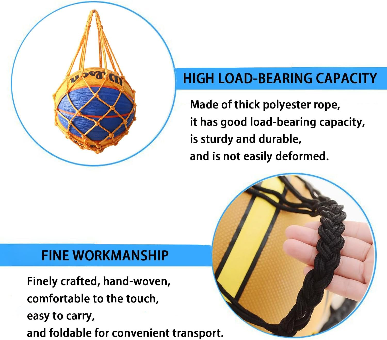 2 Piece Set of Ball Bags,Sports Storage,Basketball,Football,Volleyball Mesh Carry Bags,Nylon Mesh Ball Pockets (Black, Yellow)