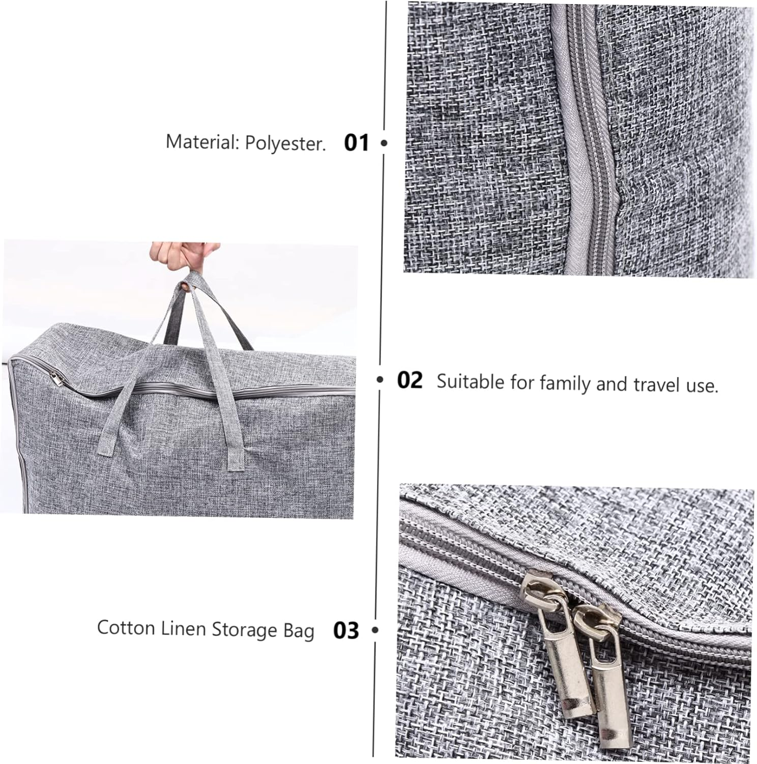 Hohopeti Laundry Bag for Travel Large Capacity Cotton Storage Bag Zipper for Toiletries Luggage and Fitness Gear image number 1
