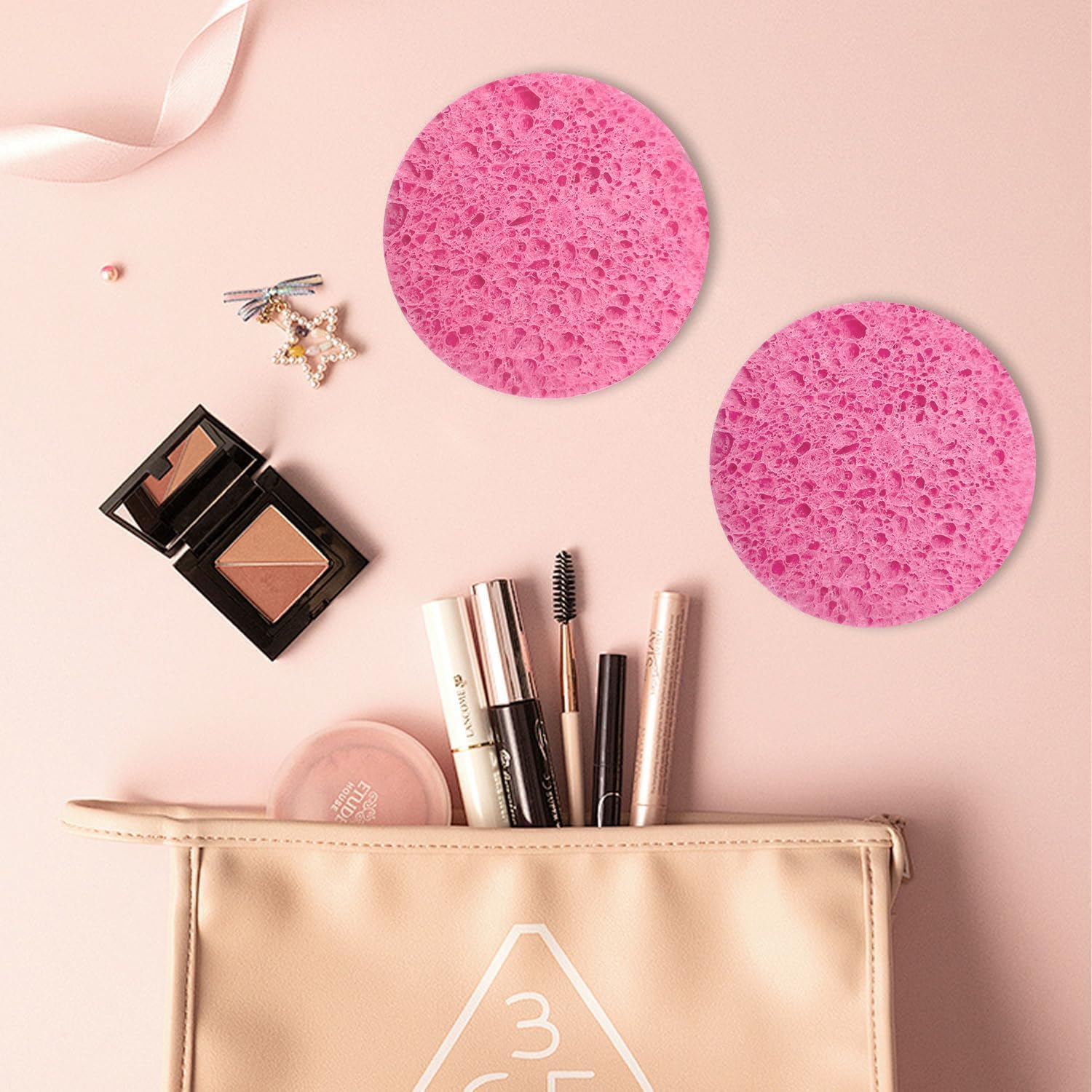 Spunspon 50-Count Facial Sponges, Compressed Natural Cellulose, Pink, round Shape, Face Cleansing, Exfoliating, Makeup Removal - 100- Pack Black image number 3