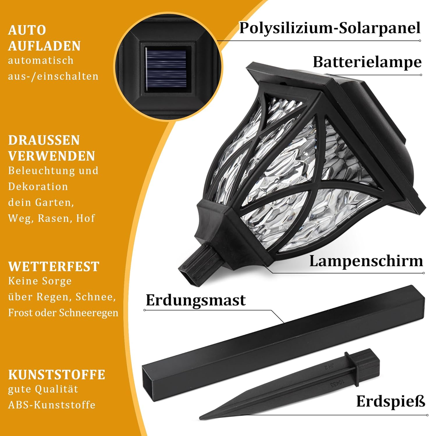 PATIOPIA Solar Lights Outdoor, 6 Pack LED Solar Garden Lights Waterproof, Solar Lights for Outside, Garden Decor for Yard,Landscape, Patio, Planter, Walkway (Warm White) image number 2