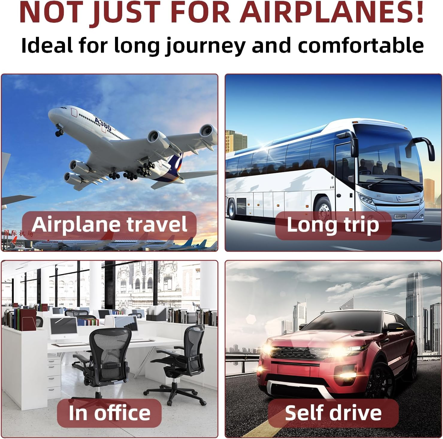 Airplane Foot Hammock (2 Pack), Travel Foot Rest for Airplane with Memory Foam, Adjustable Plane Foot Rest Hammock, Portable Airplane Travel Accessories for Long Flights, Black