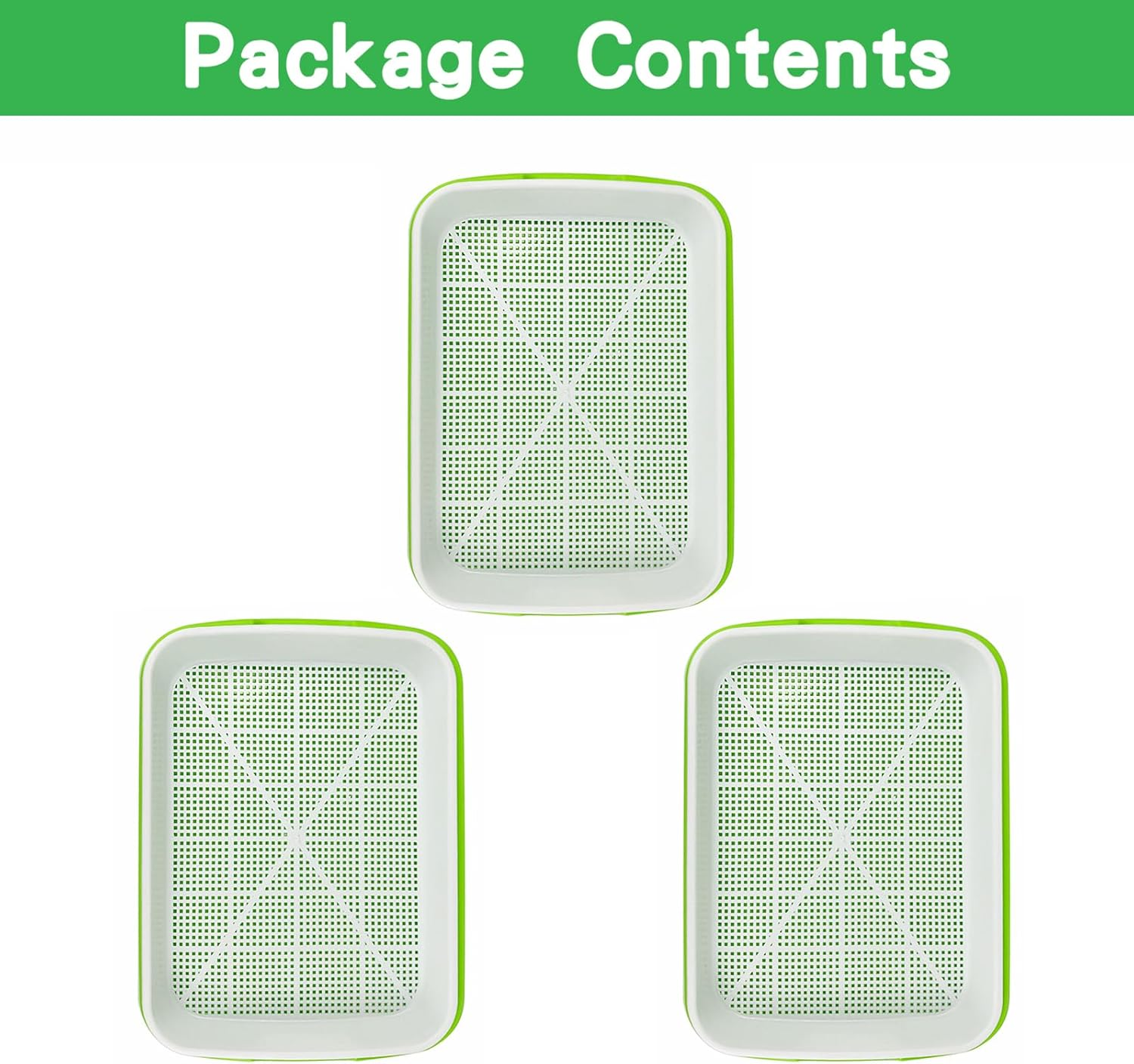 Seed Sprouting Tray, 10PCS Microgreens Growing Trays Big Capacity Sprouts Growing Kit Soil-Free Sprouter Tray for Sprouting Seeds, Beans, Wheatgrass (Without Lids, Green) image number 4