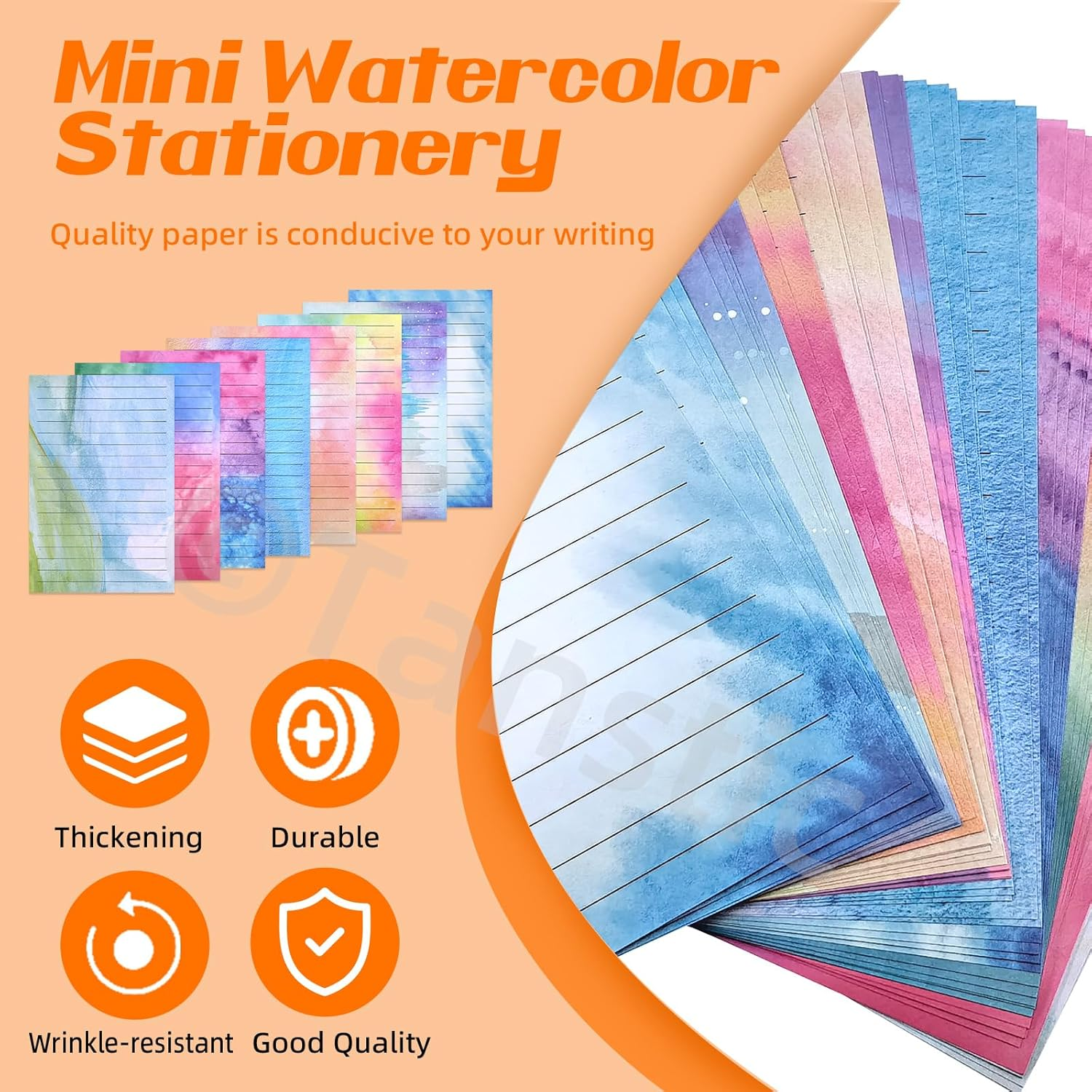 Tanstic 200Pcs(50 Sets) 5.5 X 8.25 Inch Stationery Paper Set Watercolor Stationary Paper and Envelopes Mini Stationery Paper with round Dot Sticker for Invitations, Letters image number 1