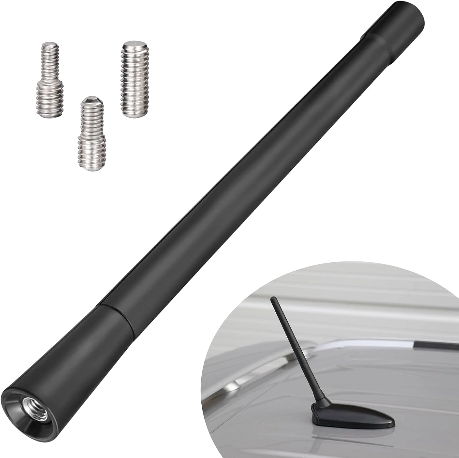 Universal Car Radio Antenna 7 Inch, Flexible Rubber Car Antenna Mast Replacement with M4 M5 M6 Thread Adapter(Color:Black) image number 1