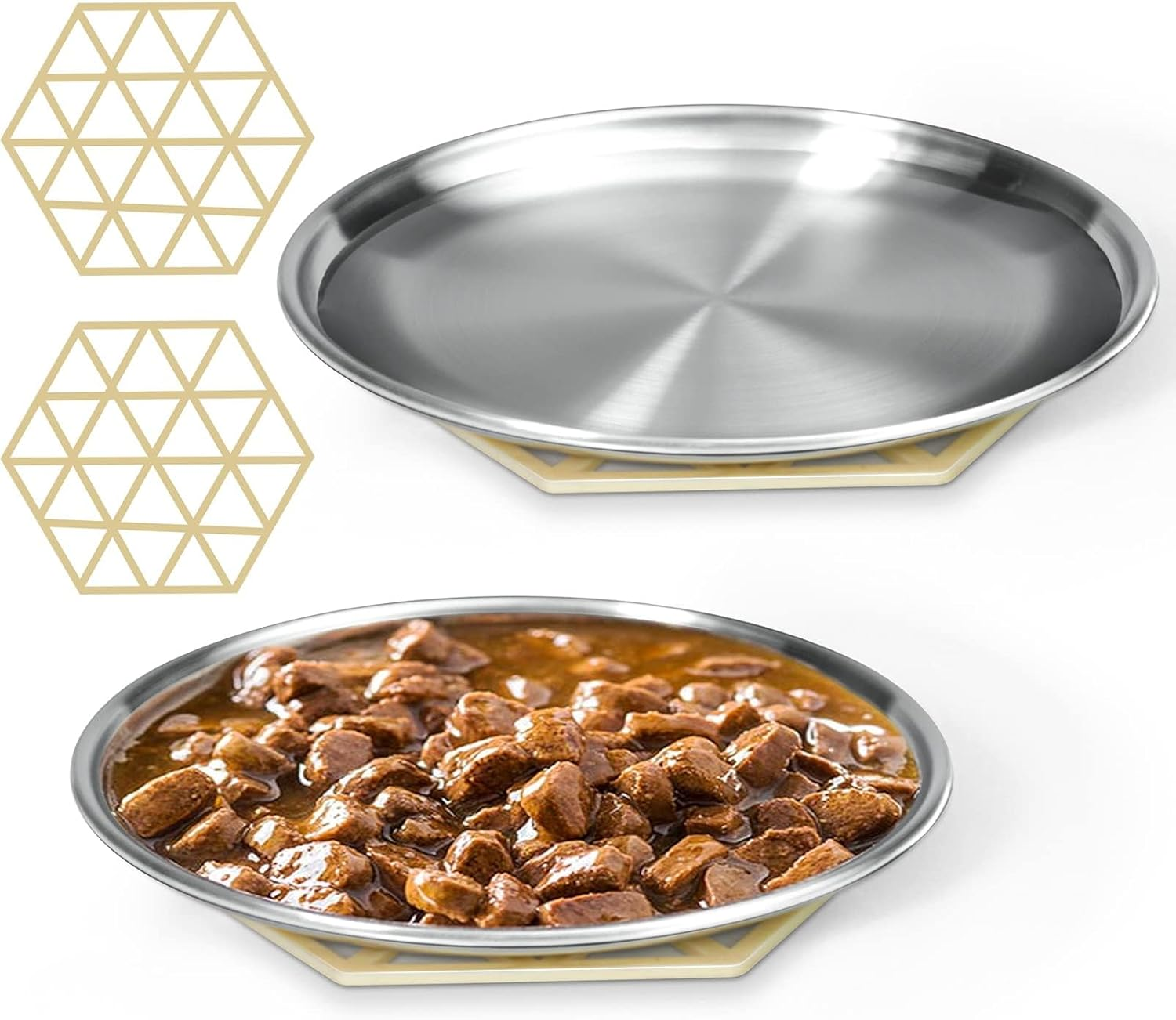 Winerstony Stainless Steel Cat Dishes for Food and Water Bowls for Small Pets Relief of Whisker Fatigue - 2 Sets Shallow Style(6.5 Inch, 2Pack) image number 2