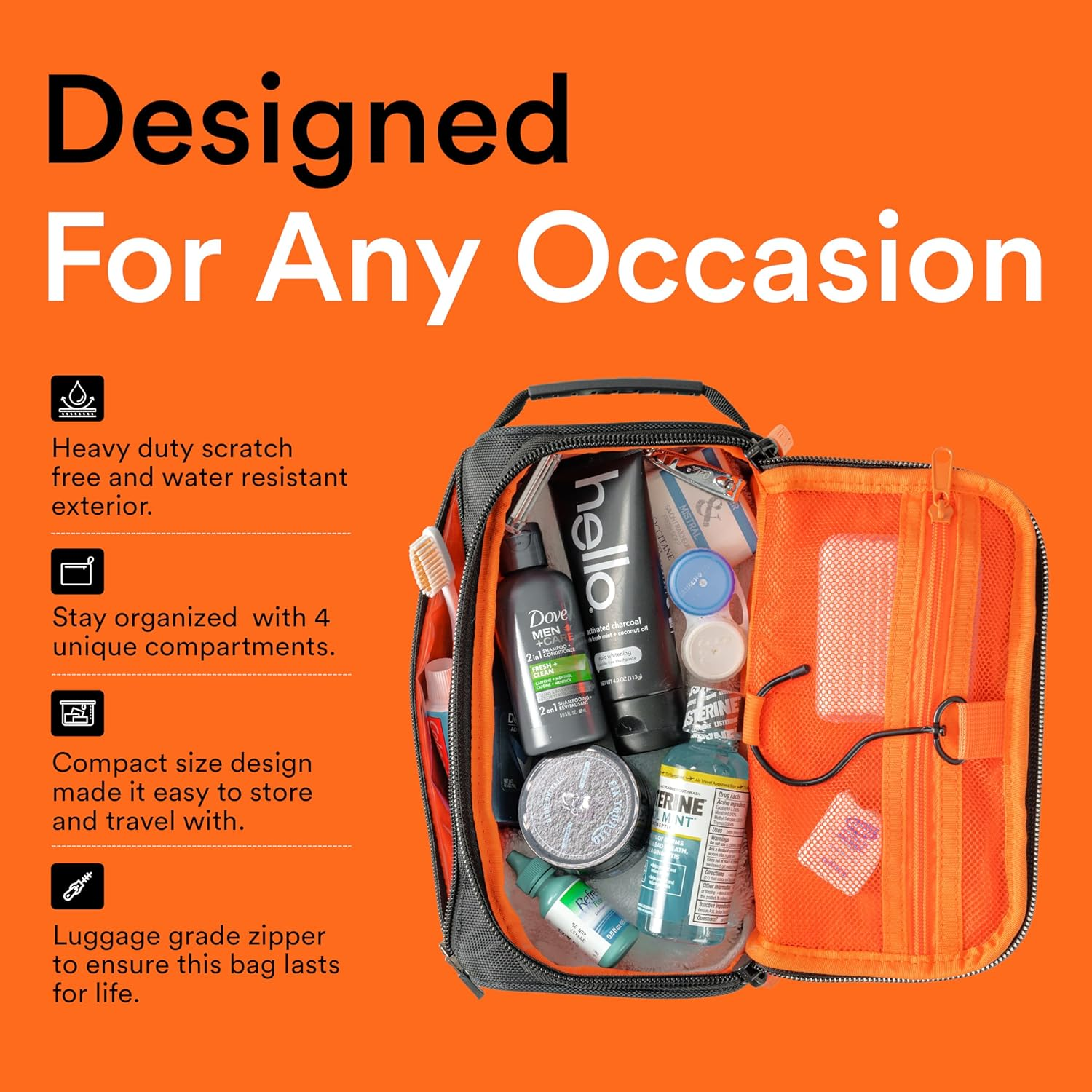 Fitdom Hanging Compact Toiletry Bag Tactical Dopp Kit Case for Men. Perfect for Travel & Storage. Fits Large & Small Cosmetic Makeup, Clipper, Toothbrush, Shower, Shaving & Grooming Care Organizer, image number 3