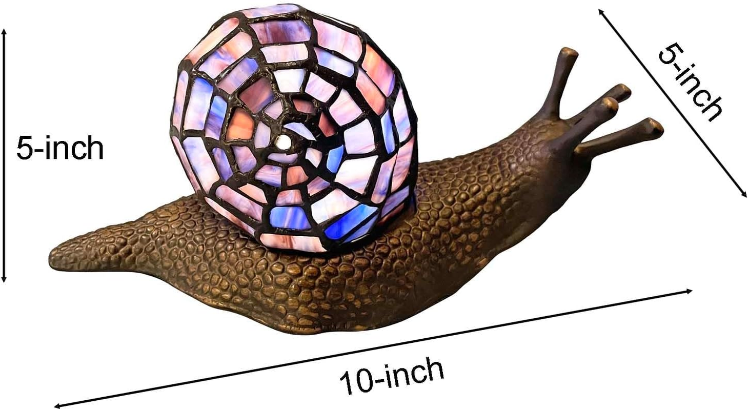 Bieye L30976 Land Snail Tiffany Style Stained Glass Side Table Lamp for Home Decoration (Purple, 10" D X 5" W X 5" H) image number 6