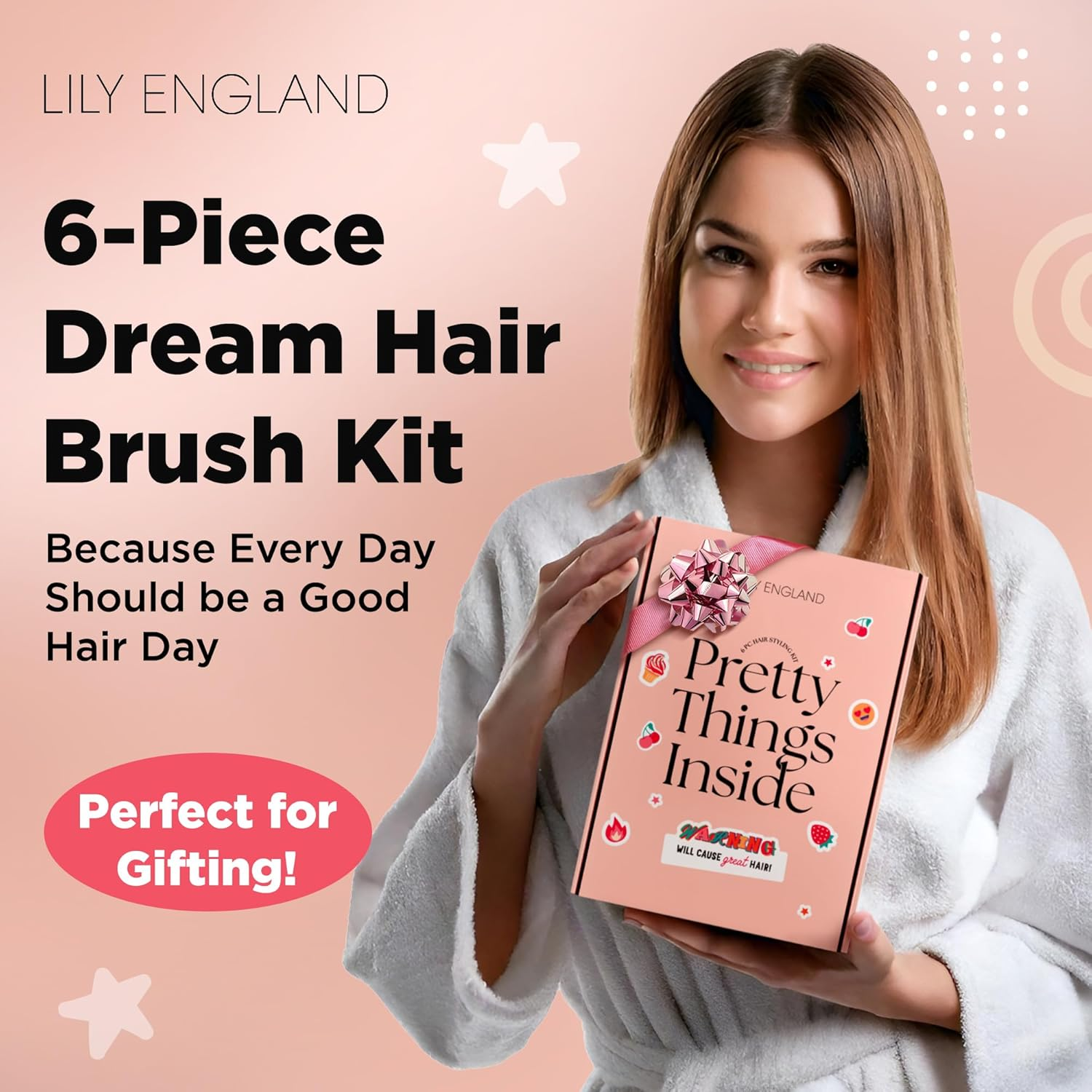 Lily England Detangle Hair Brush for Thick, Curly & Straight Hair - Fun Stocking Fillers for Teenage Girls & Kids with Decorative Stickers - Teenage Girl Gift (Rose Gold, 6 Pack + 39 Stickers) image number 2