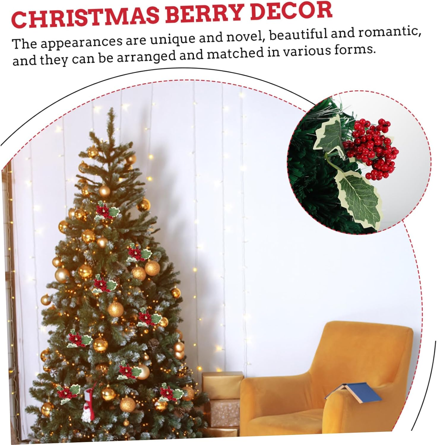 6Pcs Artificial Christmas Berry Decor Fake Berry Xmas Plant Decor for Christmas Tree Window Wall Decoration image number 3