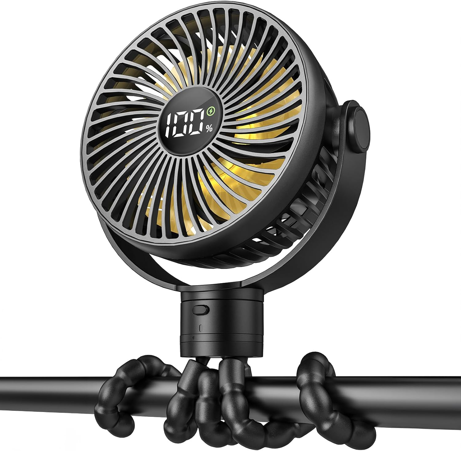 Tripole Portable Pram Fan 4000Mah Rechargeable Stroller Baby Fan 25H Battery Life, Head Detachable Mini Clip on Fans, 4 Speed Personal Desk Fans with Night Light for Car Seat Crib, Black image number 3