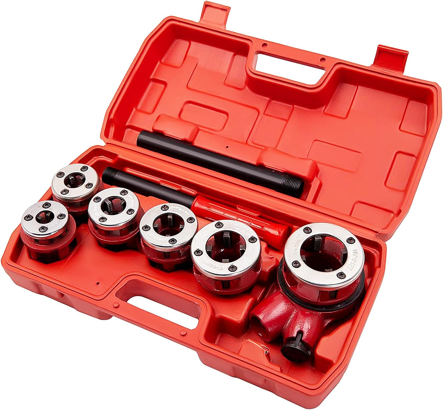 Maxpeedingrods BSPT Ratchet Pipe Threader Kit, Manual Ratcheting Pipe Threading Tool Set W/ 6 Dies 1/4", 3/8", 1/2", 3/4", 1", 1-1/4" for Metal and PVC Pipes image number 4