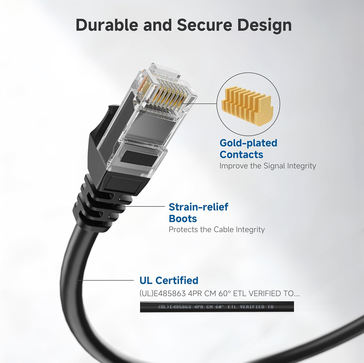 Cable Matters 10Gbps Snagless Short Cat 6 Ethernet Cable - 0.9M, Cat 6 Cable, Cat6 Cord, Ethernet Cord, Black image number 4