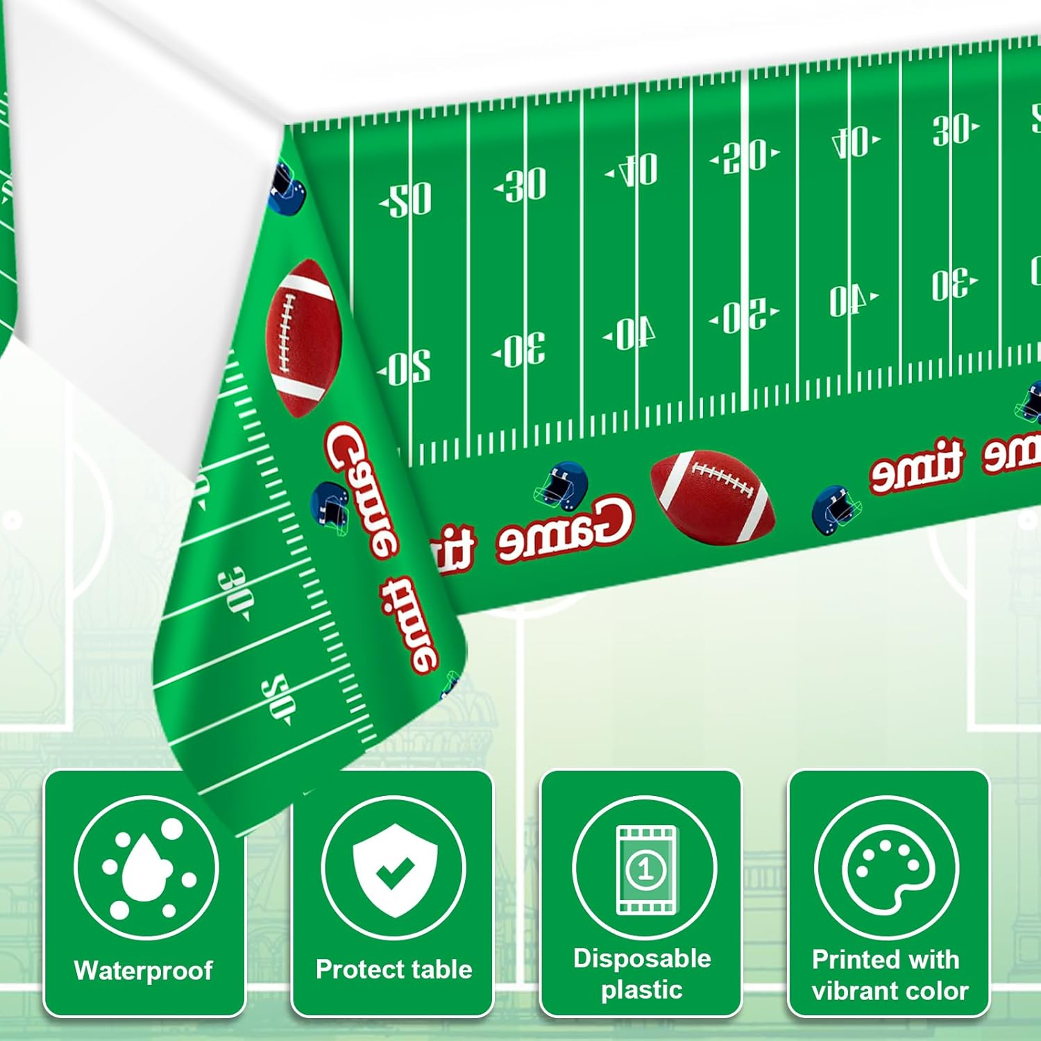 Football Tablecloth, 54X108 Inch Football Table Cover Touchdown Football Table Runner Plastic Football Party Decorations Table Decor Table Cloth for Sport Themed Party Birthday Gameday Supplies image number 4