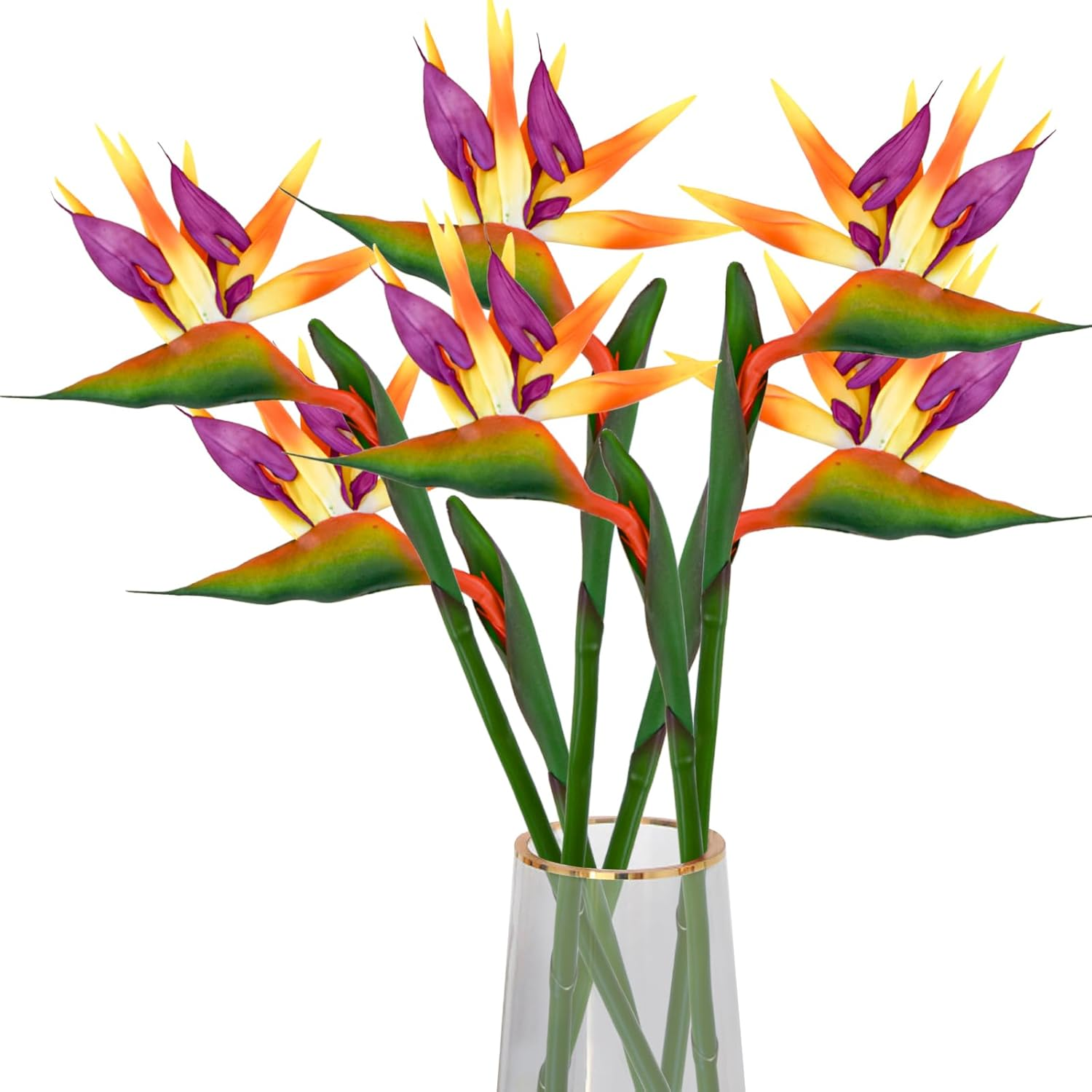 Bacucine Bird of Paradise Artificial Plant 6Pcs Rubber Strelitzia Artificial Flowers Bouquet Tropical Flowers for Home Garden Office Wedding Party Decor (Blue)