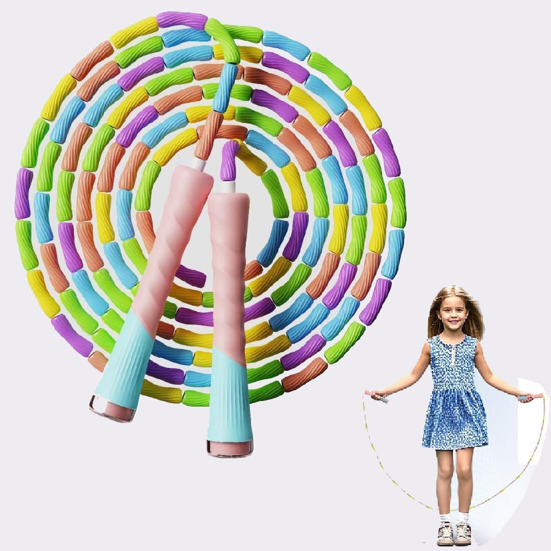 Skipping Rope Kids, Adjustable Length Tangle-Free Segmented Soft Beaded Jump Rope, Jump Rope for Kids Outdoor Fitness, Gymnastics, Training, Exercise and Weight Loss