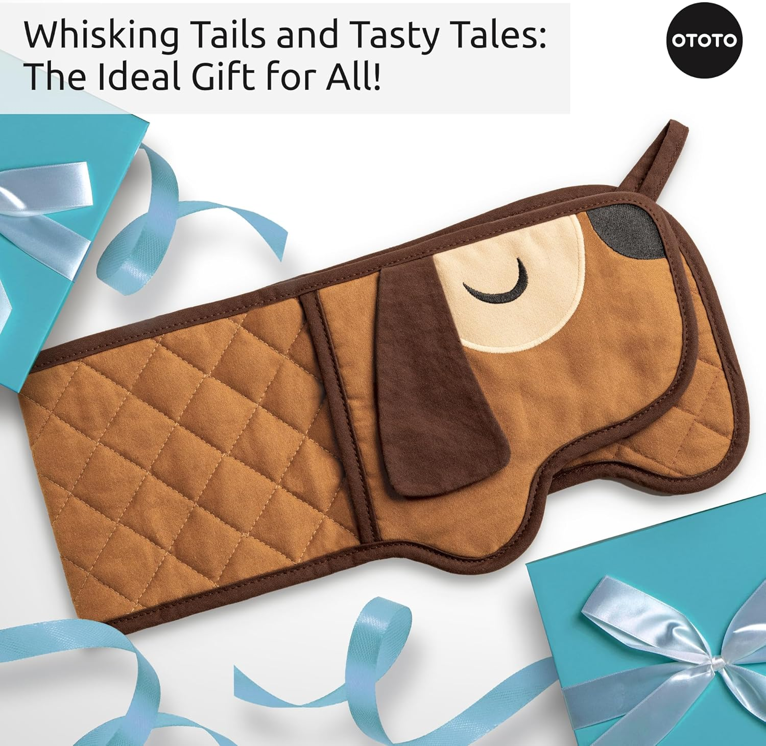 OTOTO Hot-Dog Oven Mitts - Cute Funny Double Mitts, Heat Resistant Kitchen Gadgets, Gifts for Dog Lovers, Dachshund Themed (Brown) image number 2