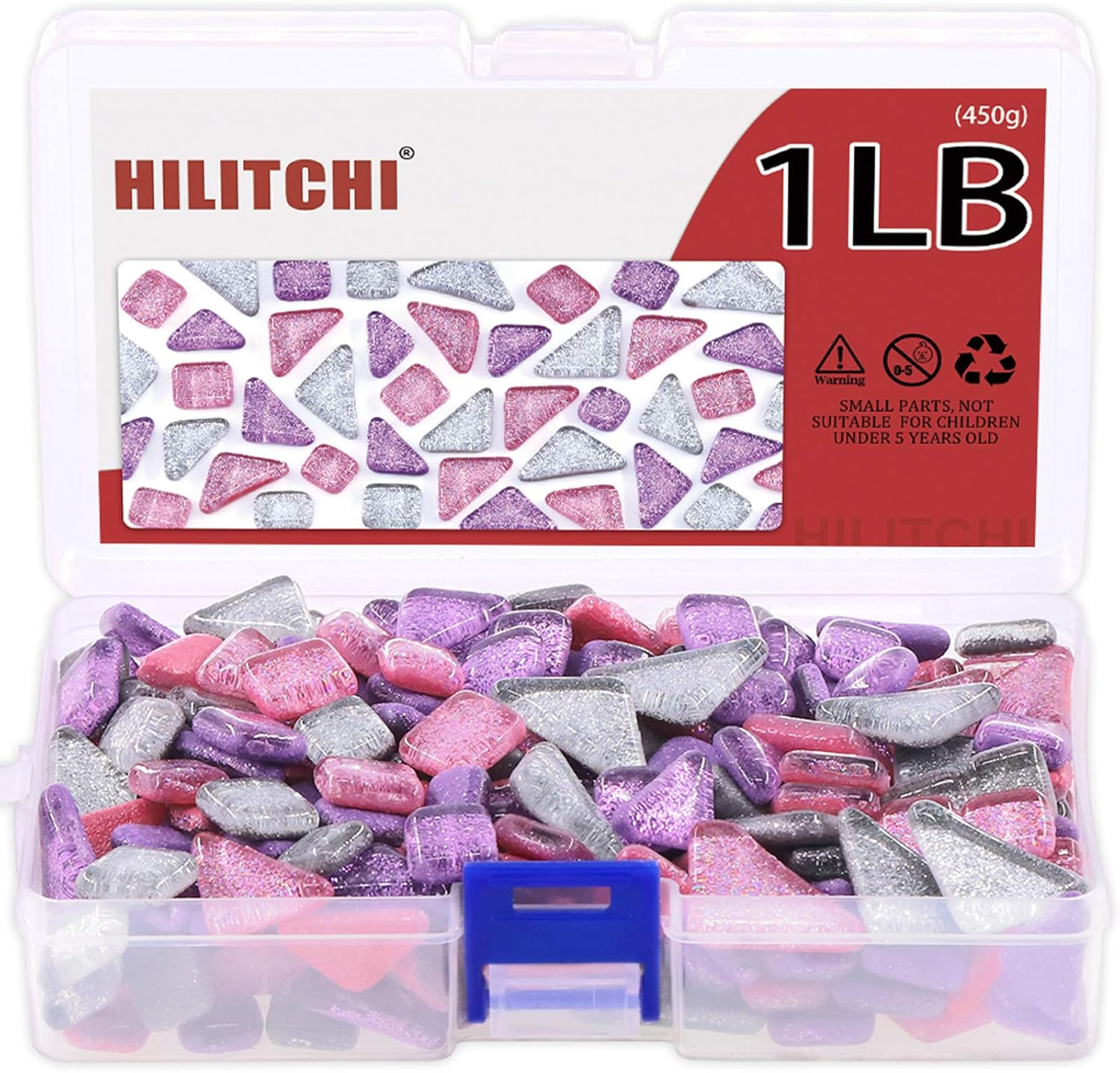Hilitchi 1Lb 3 Colors Mosaic Tiles Assorted Stained Glass Mosaic Tile Glass Pieces Arts and Crafts Gifts, Ideal for Handmade Gift Mosaic Candle Holder- Red Green White Mosaic Tile