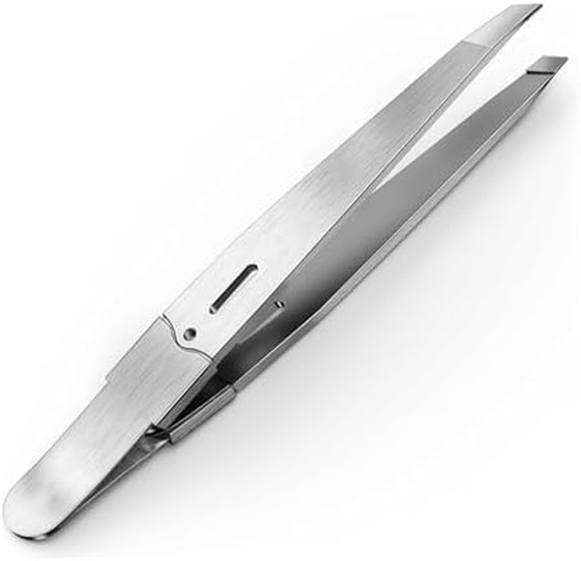 SANTUO Tweezers - Wide Handle & Tip Oblique, Stainless Steel, Unisex Professional Tweezers, Eyebrow Plucking & Eyelash Tweezers for Eyebrow Pluckers, Eyebrow Trimming, Eyelash Assistance (Silver) image number 1