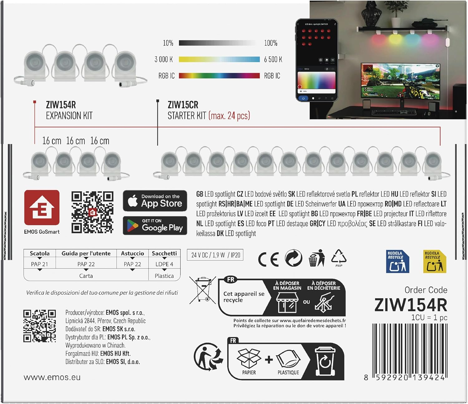 EMOS - Smart Spot Wall Lights, Expansion Part 4 Pieces - RGBIC+CCT LED Downlights Stick-On Dimmable - 2.4Ghz Wifi Ambient Light, Handyapp, Voice Assistants - Indoor Spotlights - White image number 4
