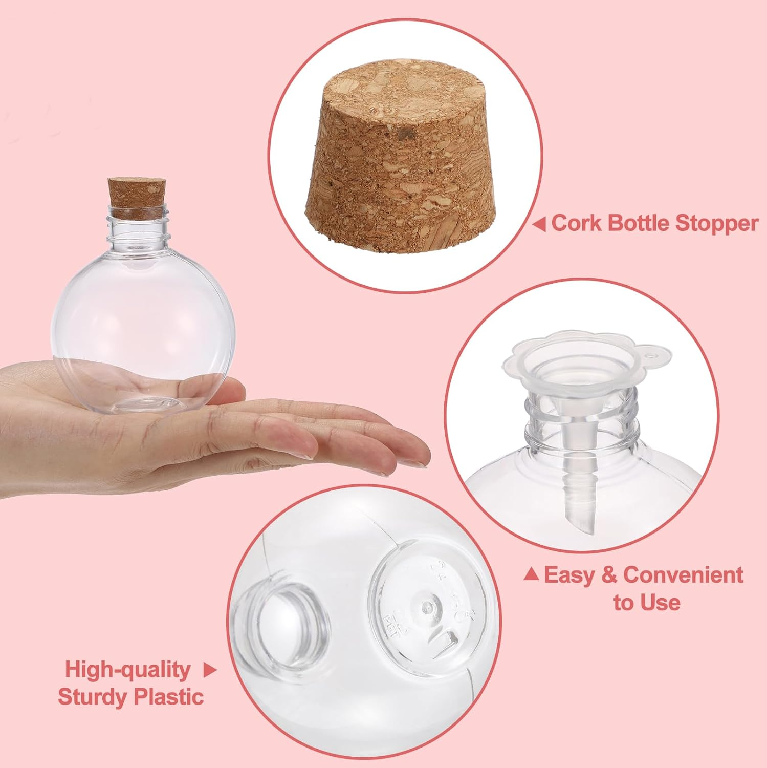 Ownmy 30PCS 5 Oz Plastic Potion Bottles with Corks, Small Empty Bottles for Drinks Wedding Party Favors, Halloween Potion Cork Jars Spell Jars for Witchcraft, Clear Sand Art Bottle for DIY Gift Crafts image number 3