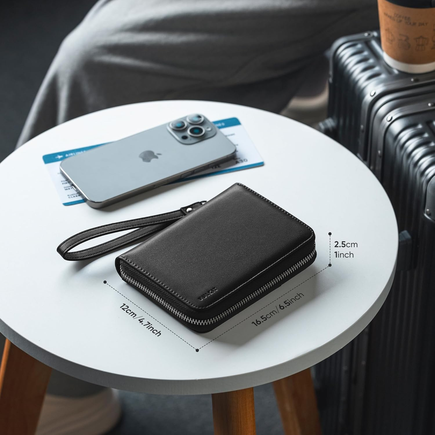 VULKIT Passport Holder for Travel with Airtag Slot, Premium Nappa Leather, RFID Blocking, Zipper Closure with Wrist Strap, Travel Document Organizer - Nappa Black image number 5