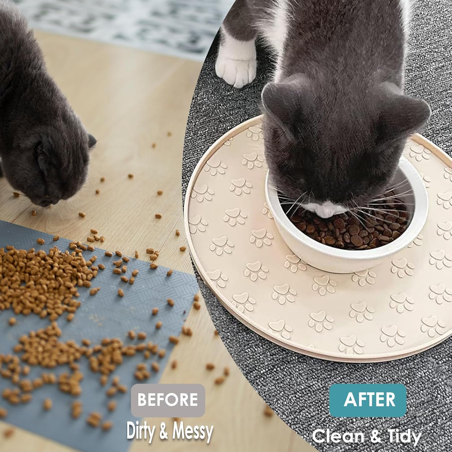 Silicone Pet Feeding Mat, Non-Slip Dog Bowl Mat, Cat Food Mat, Waterproof Tray (1Pack Black, 28X28 CM) image number 6