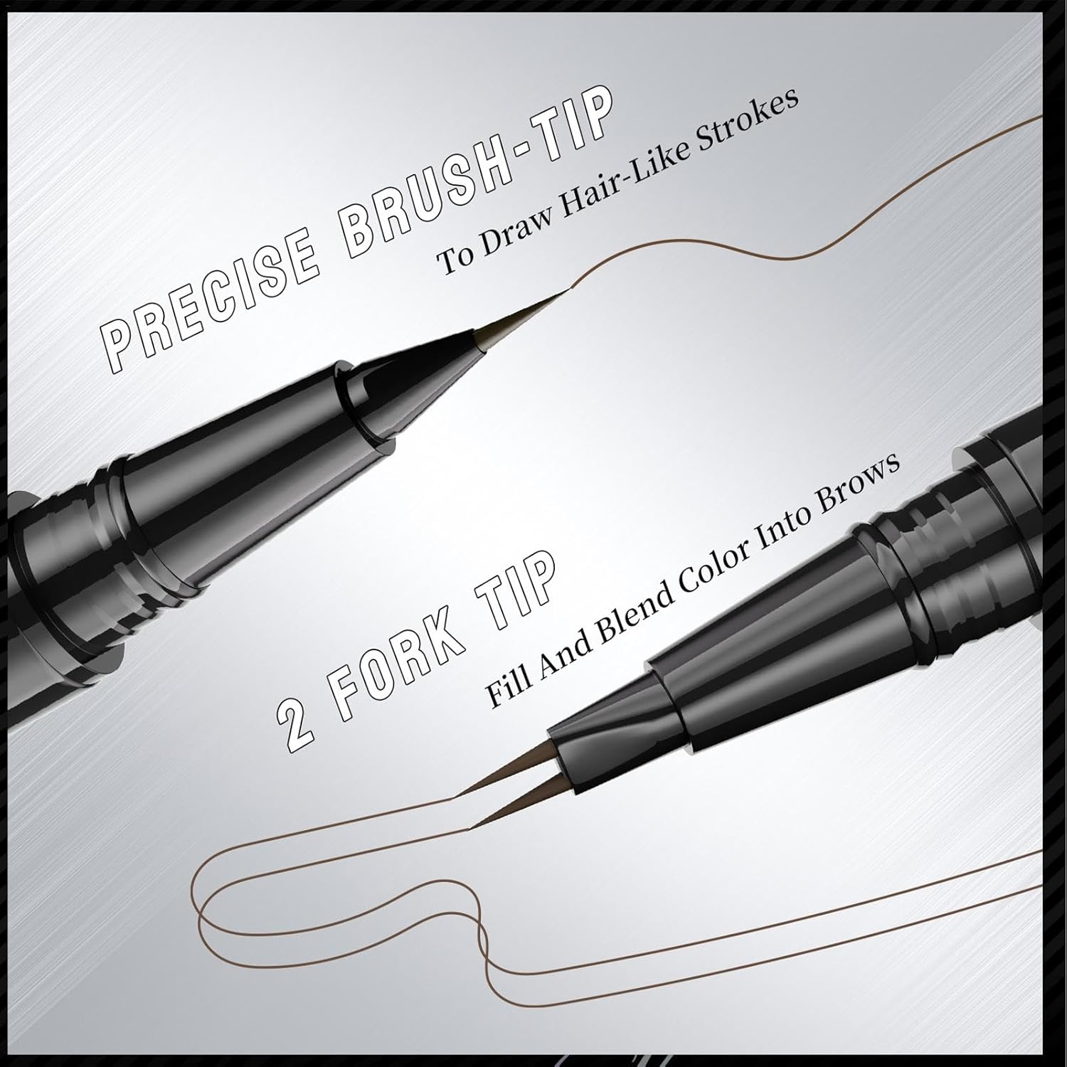 Microblading Eyebrow Pen, Double-Headed Eye Brow Pen with Brush, 2-Fork-Tip Curved Brow Pen Waterproof Eyebrow Tint Pen, Long Lasting Makeup - 01 Light Brown + Eyebrow Brush image number 2