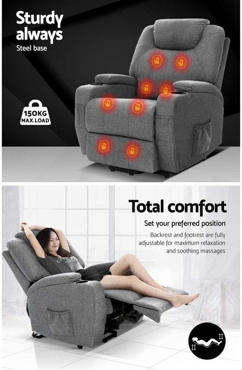 Artiss Massage Chair Grey Fabric Recliner Lounge Sofa Armchair, Home Furniture Health Personal Care, Lift Heated Electric Adjustable Backrest Footrest Rocking Nursing Feeding