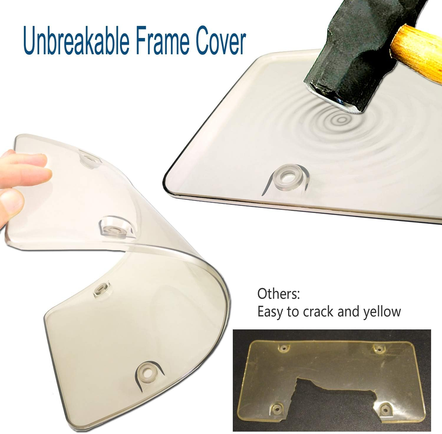 Car License Plates Shield - Clear Bubble Novelty Plate Cover with Silicone License Plate Frame to Fit Any US Plates, Unbreakable Frame Cover to Protect Front, Back License Plate Included Screws,Caps image number 1