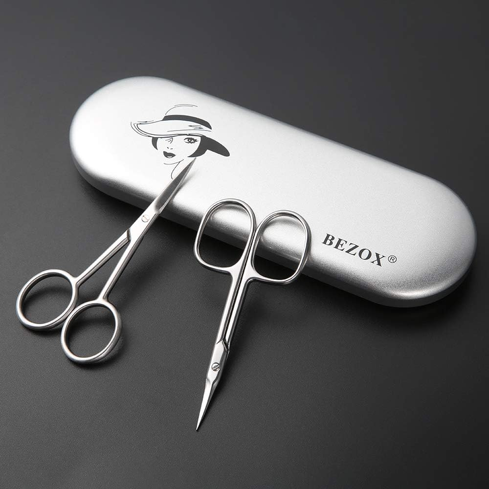 BEZOX 2Pcs Scissors Set - Sharp Nail Scissors, Cuticle Scissor, Eyebrow Grooming Scissors, Cuticle Cutters, Beard Trimming Scissors, Hair Cutting Scissors Professional for Women or Men image number 4